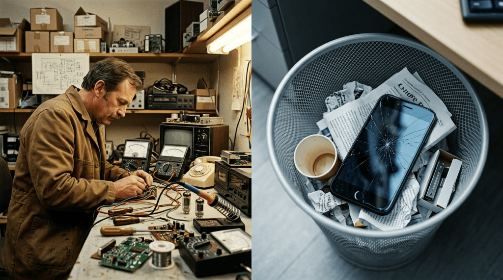 Place smartphone inside office trash can