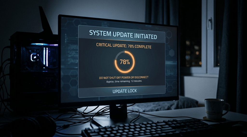 Night room monitor with full-screen update lock UI